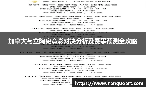 加拿大与立陶宛竞彩对决分析及赛事预测全攻略