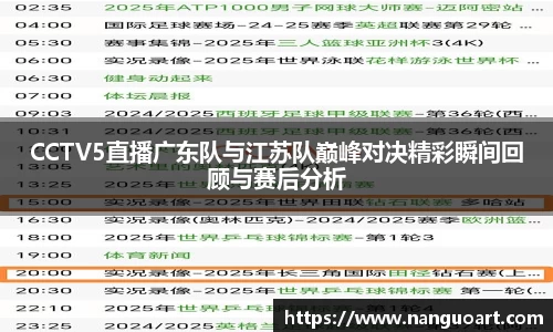 CCTV5直播广东队与江苏队巅峰对决精彩瞬间回顾与赛后分析